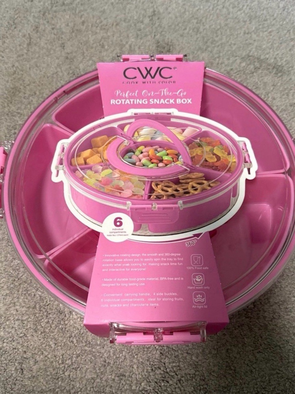 CWC Pink Rotating Snack Box - 6-Compartment Serveware